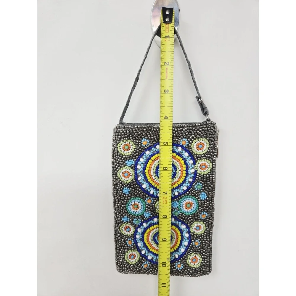 Bamboo Trading Co. Beaded Club Bag Wristlet‎ Purse Cross Body Phone Pouch Wallet